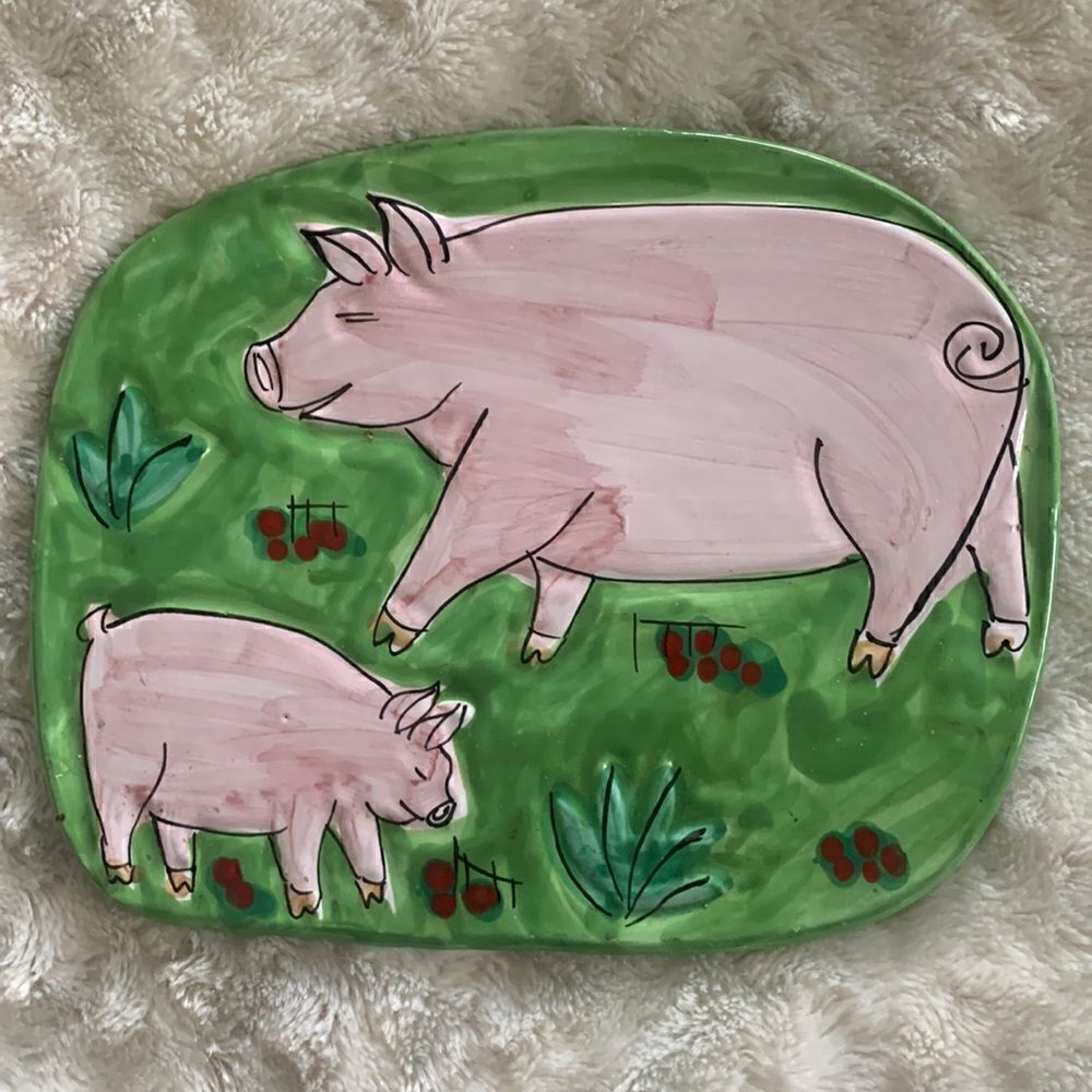 Trivet Ceramic Farm Pig 9.5” X 8” Farmhouse Country Decor